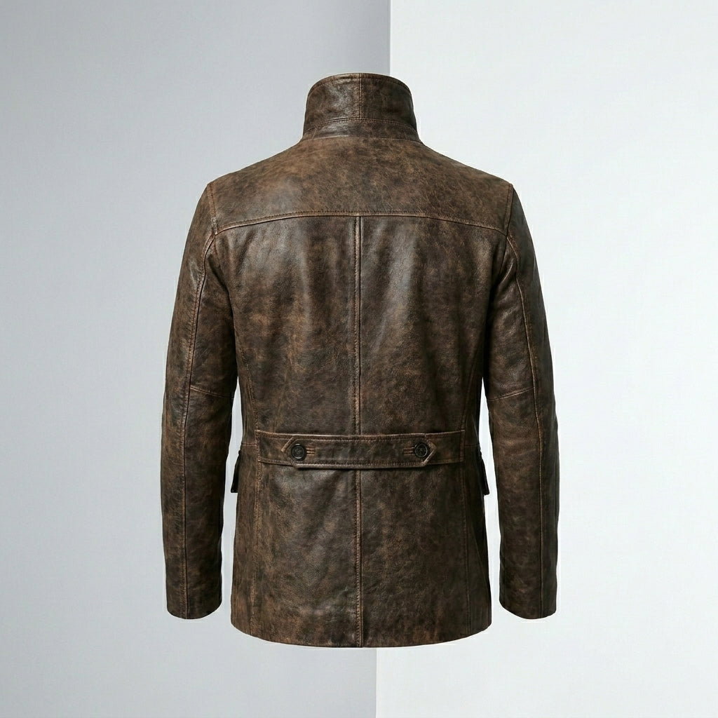 Alex Men’s Double Breasted Brown Leather Peacoat