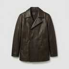 The Jacket Maker Brown Leather Jacket with Structured Collar