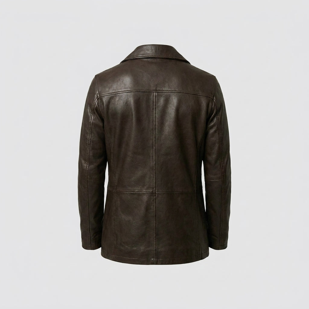 The Jacket Maker Brown Leather Jacket with Structured Collar