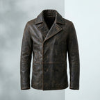 Gipsy Distressed Brown Double Breasted Leather Peacoat Jacket