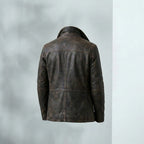 Gipsy Distressed Brown Double Breasted Leather Peacoat Jacket