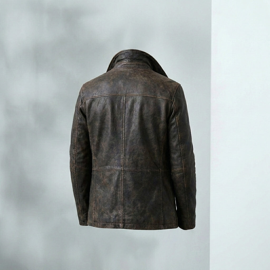 Gipsy Distressed Brown Double Breasted Leather Peacoat Jacket