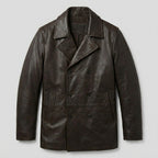 Gipsy Distressed Brown Double-Breasted Leather Peacoat Jacket