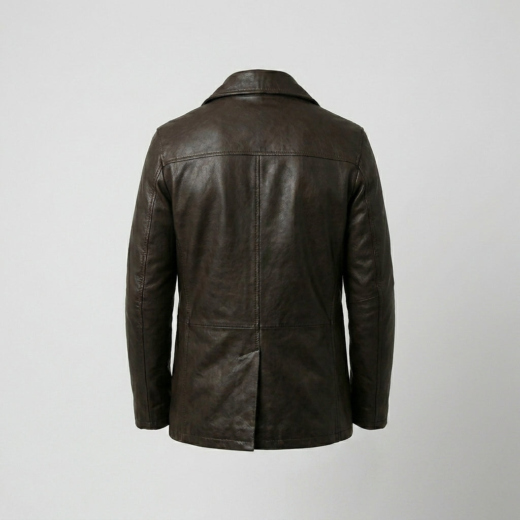 Gipsy Distressed Brown Double-Breasted Leather Peacoat Jacket