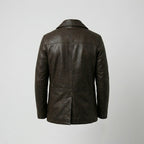 Gipsy Distressed Brown Double-Breasted Leather Peacoat Jacket