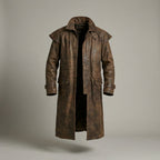 Men’s Distressed Brown Leather Duster Coat – Rugged Western Long Coat