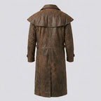 Men’s Leather Duster Coat with Removable Shoulder Cape – Classic Western Long Coat