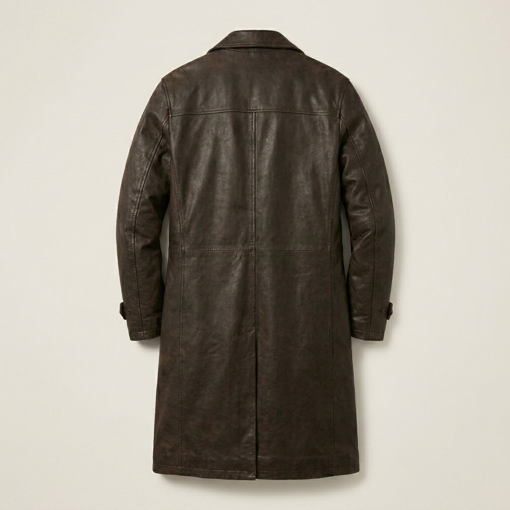 Men’s Brown Leather Duster Coat – Classic Western Long Leather Coat
