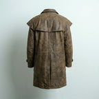 Men’s Brown Leather Trench Coat with Shoulder Cape – Classic Duster Style