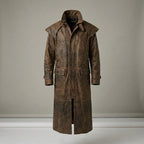 Men’s Australian Full Length Duster Outback Coat – Distressed Nubuck Cowhide Leather