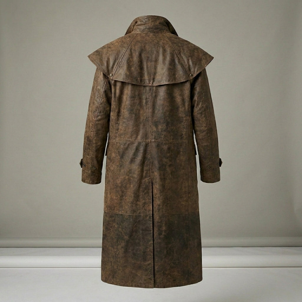 Men’s Australian Full Length Duster Outback Coat – Distressed Nubuck Cowhide Leather