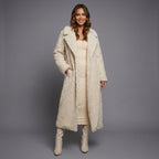 Cream Luxe Long Shearling Wool Coat – Premium Winter Elegance