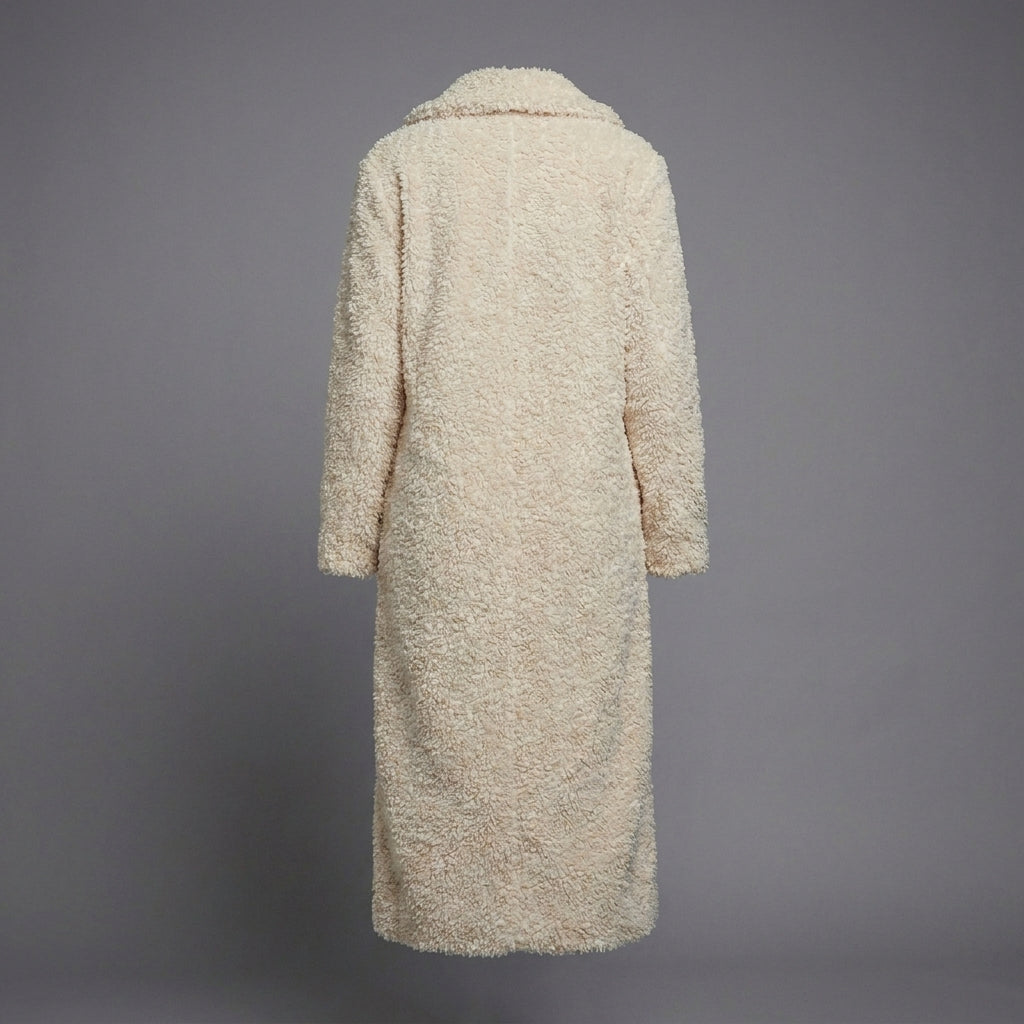 Cream Luxe Long Shearling Wool Coat – Premium Winter Elegance
