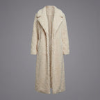 Cream Luxe Long Shearling Wool Coat – Premium Winter Elegance