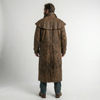 Men’s Rugged Brown Distressed Leather Duster Coat – Vintage Western Long Coat