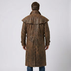 Men’s Leather Duster Coat with Removable Shoulder Cape – Classic Western Long Coat