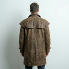 Men’s Brown Leather Trench Coat with Shoulder Cape – Classic Duster Style