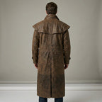 Men’s Australian Full Length Duster Outback Coat – Distressed Nubuck Cowhide Leather