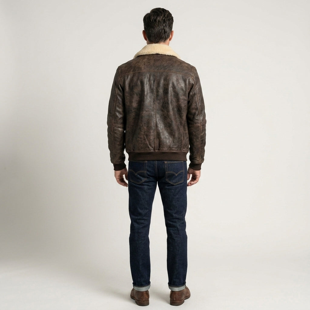 Men’s Classic Shearling Leather Bomber Jacket