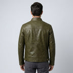 Men’s Olive Green Café Racer Leather Jacket