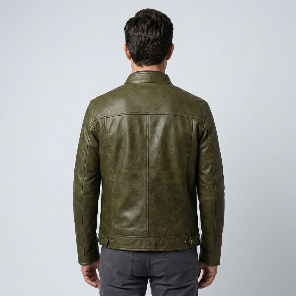 Men’s Olive Green Café Racer Leather Jacket