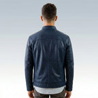 Men’s Slim-Fit Blue Leather Field Jacket