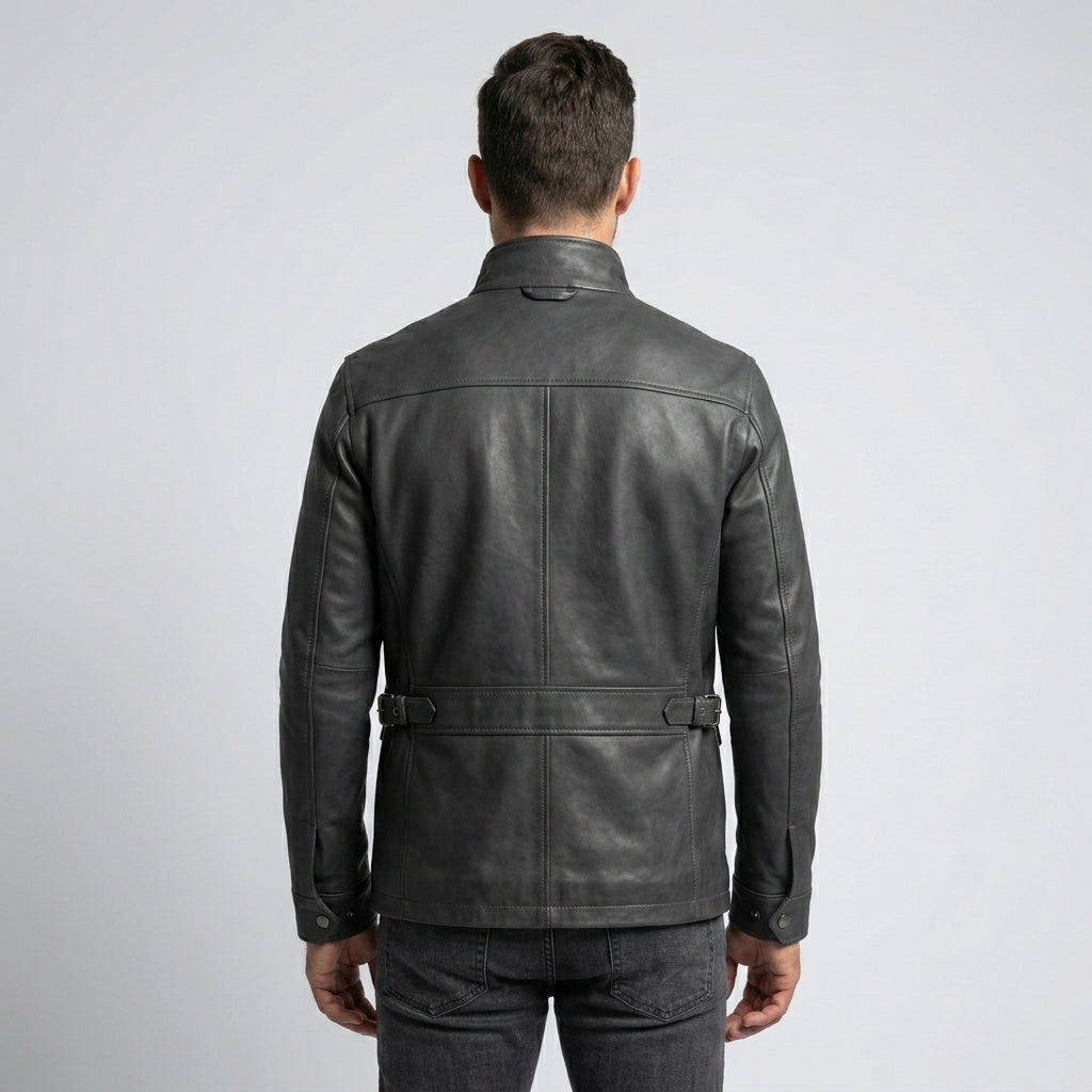 Men’s Gray Leather Utility Jacket