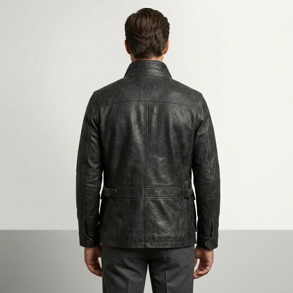 Men’s Classic Black Leather Field Jacket