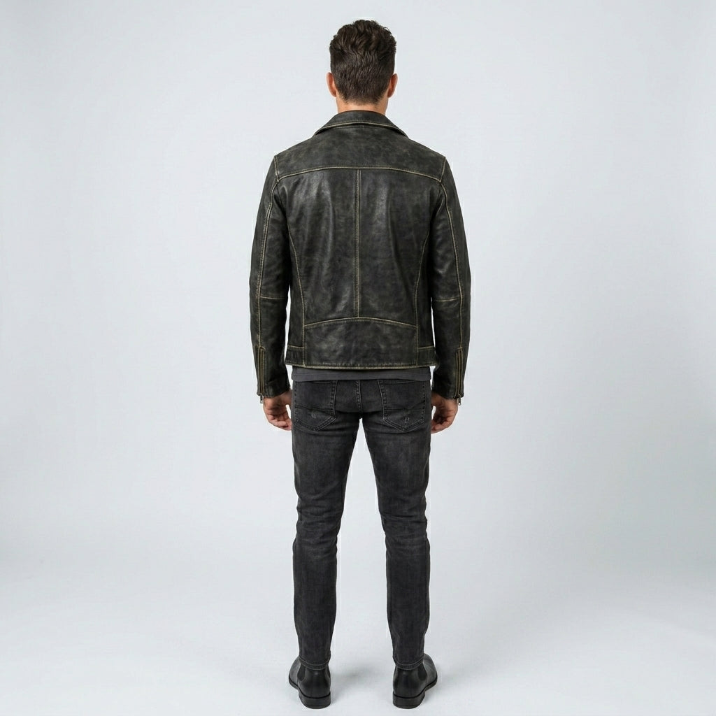 Men’s Black Vintage Rocker Leather Perfecto Jacket