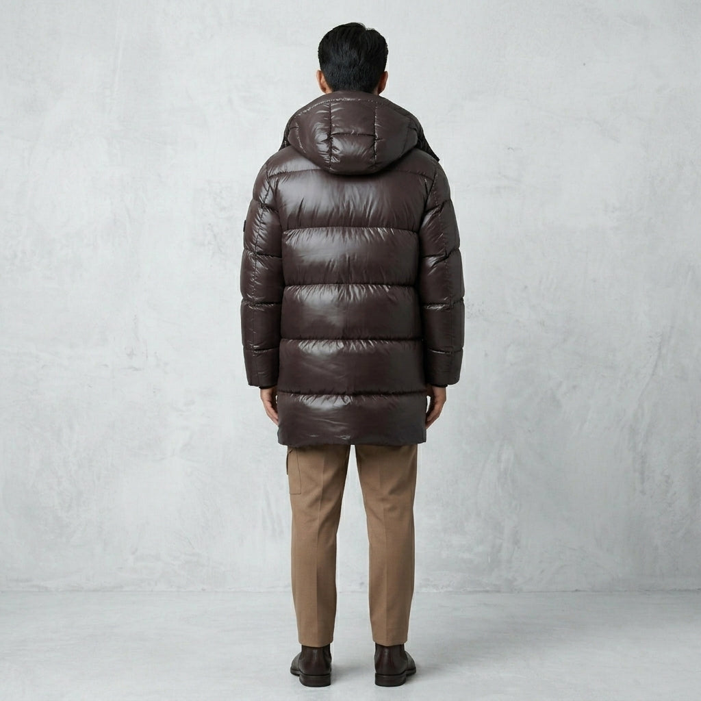 Men’s Distressed Brown Leather Trench Coat – Vintage Longline Style