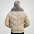 Men’s Cream V-Bomber Jacket – Quilted Leather Street Style