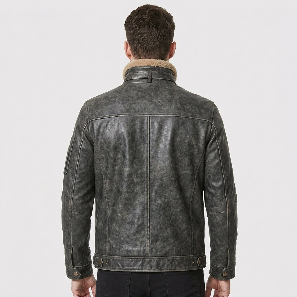 Men’s Air Force Aviator Leather Jacket with Fur Collar