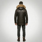 Men’s Vintage Biker Leather Jacket with Hood