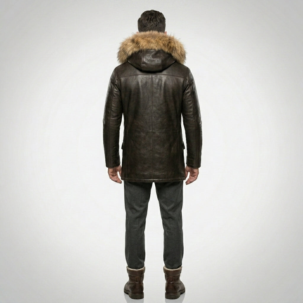Men’s Vintage Biker Leather Jacket with Hood