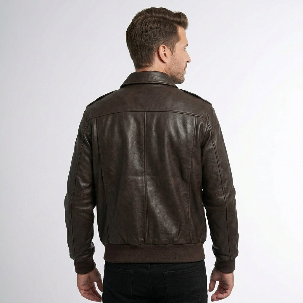 Men’s A2 Leather Aviator Jacket – Winter Flight Bomber Style