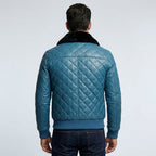 Men’s Blue Bomber Leather Jacket – Slim Fit Casual Aviator Style