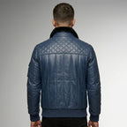 Men’s Sapphire Blue Bomber Jacket – Slim Fit Leather Style
