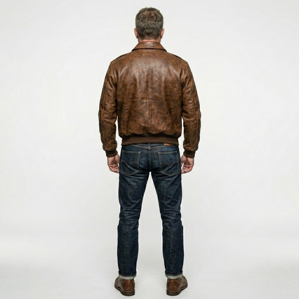 Men’s Brown A-2 Pilot Leather Jacket – Classic Military Flight Bomber Style