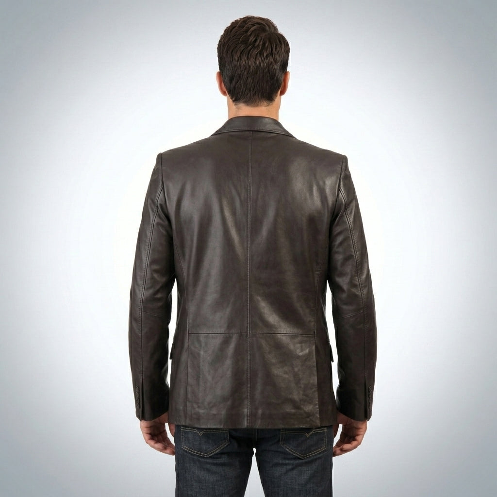Men’s Classic Black Leather Blazer Coat