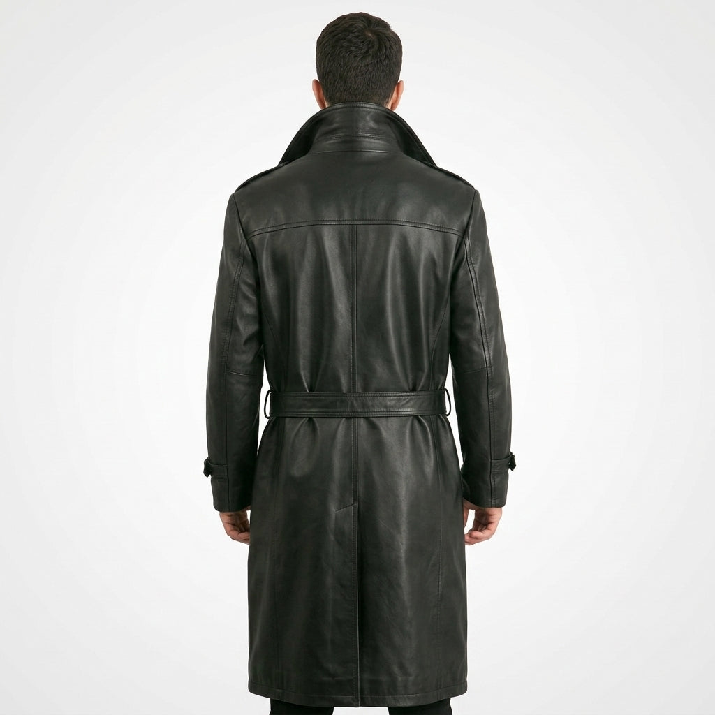 Men’s Genuine Leather Trench Coat – Classic Longline Premium Style