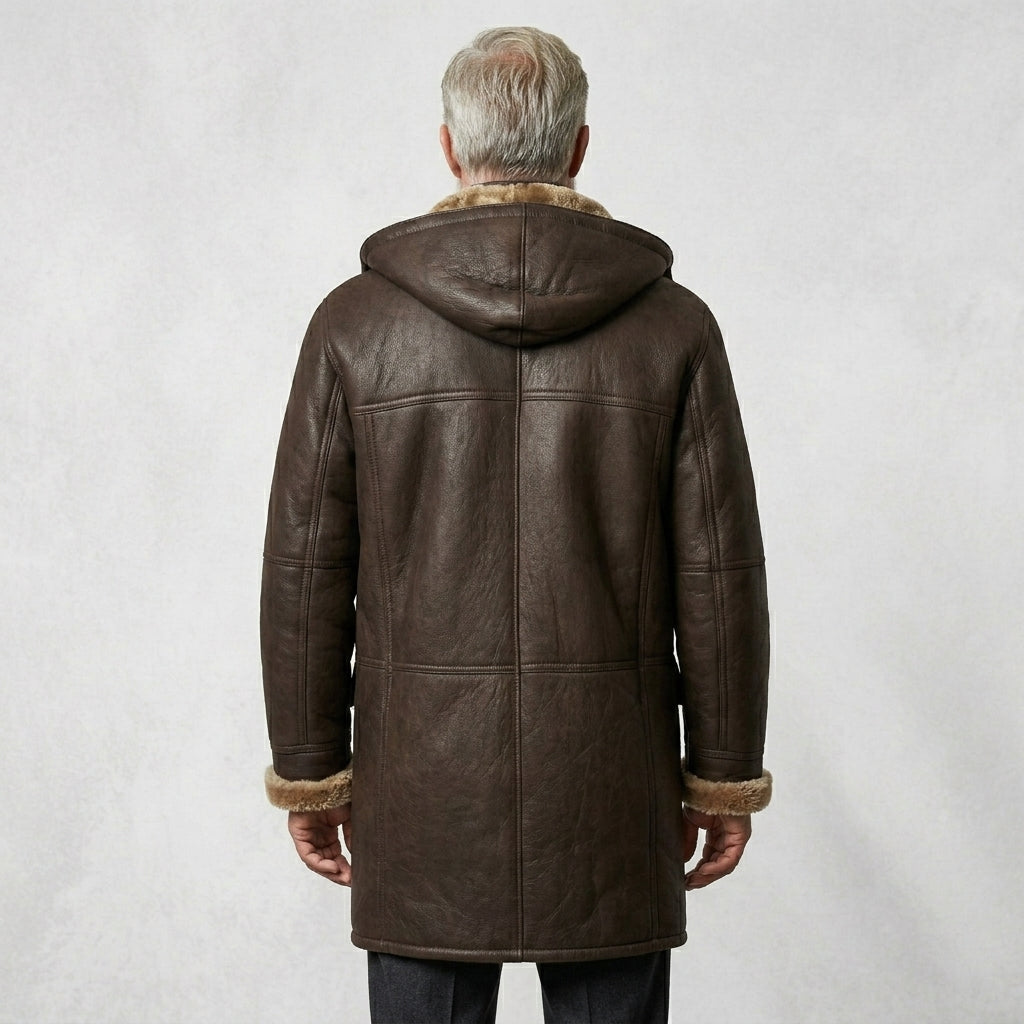 Men’s Brown Shearling Hoodie Coat