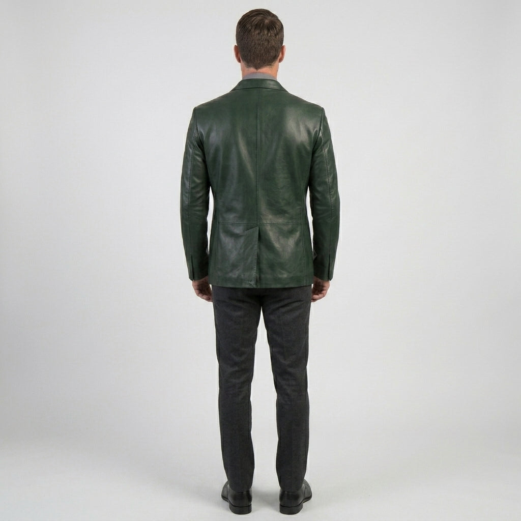 Men’s Green Lambskin Leather Blazer Coat
