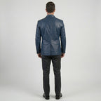 Men’s Archie Blue Leather Blazer Coat – Slim Fit Designer Style