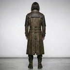 Men’s Punk Rave Steampunk Gothic Brown Leather Long Coat –