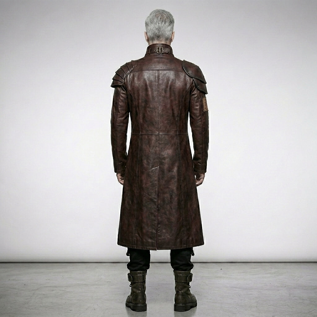 Men’s Punk Rave Brown Faux Leather Trench Coat