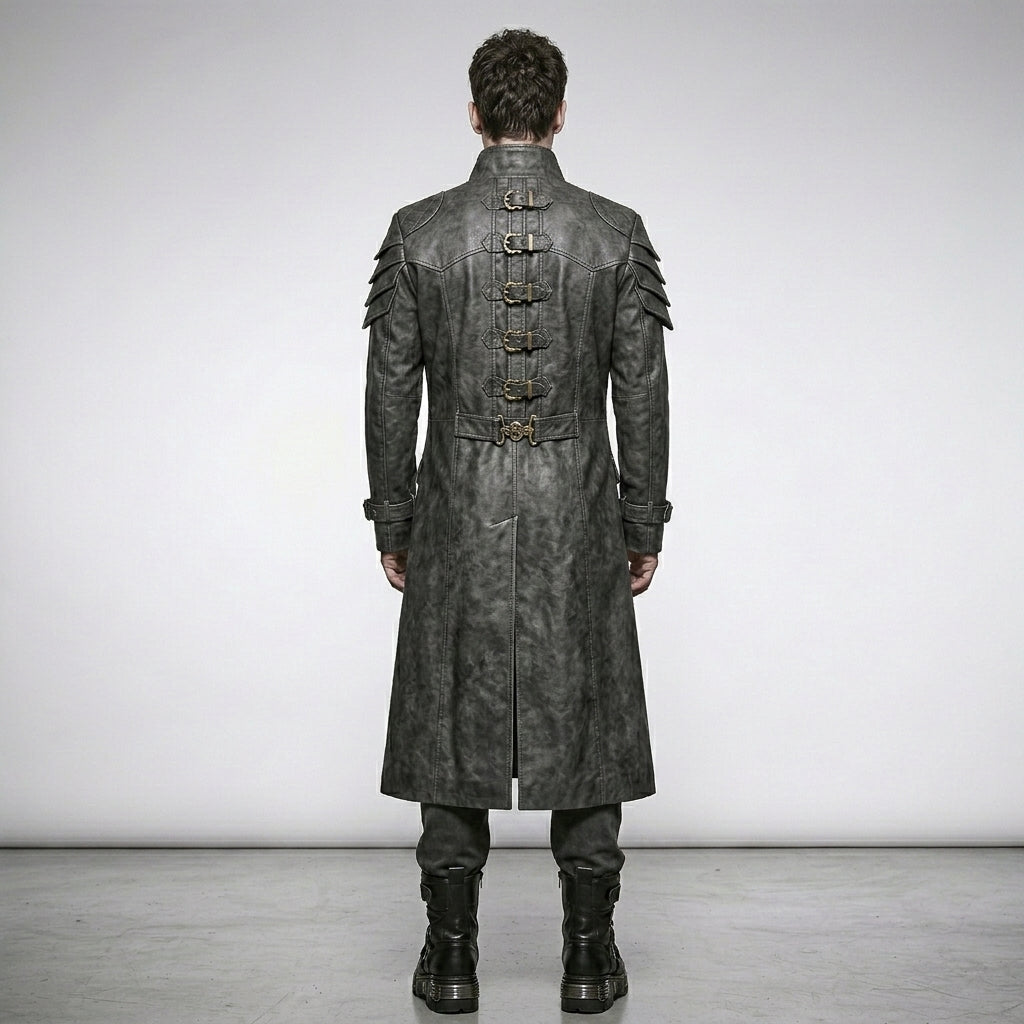 Men’s Punk Rave Gothic Trench Coat – Dark Alternative Long Coat Style