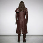 Men’s Devil Fashion Burgundy Gothic Faux Leather Trench Coat