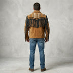 Men’s Cowboy Western Fringed Leather Jacket – Vintage Brown Rancher Style