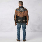 Men’s Cowboy Cowhide Leather Jacket with Fringe and Beads