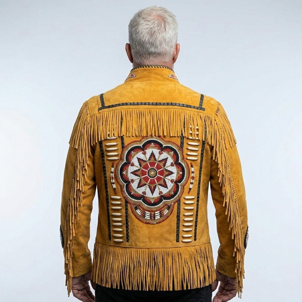 Men’s Authentic Western Carnival Leather Jacket – Vintage Fringe Style